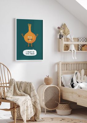 An unframed print of i feast on your tears kids wall art graphic in green and orange accent colour