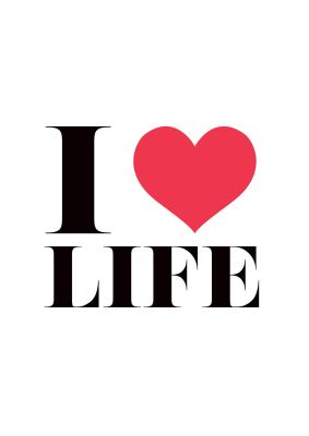 An unframed print of i heart life in typography in white and red accent colour