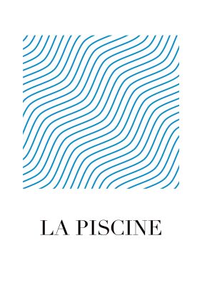 An unframed print of la piscine pattern illustration in white and blue accent colour