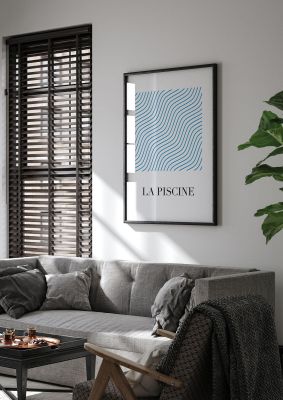 An unframed print of la piscine pattern illustration in white and blue accent colour