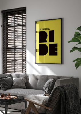 An unframed print of life is a beautiful ride quote in typography in yellow and black accent colour