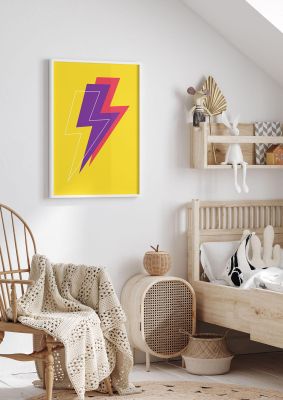 An unframed print of lightning kids wall art graphic in yellow and multicolour accent colour