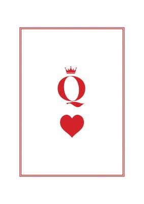 An unframed print of queen of hearts graphical illustration in white and red accent colour