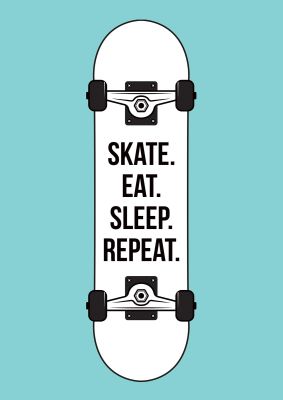 An unframed print of skate eat sleep kids wall art graphic in green and black and white accent colour