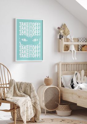 An unframed print of take it off kids wall art illustration in green and white accent colour