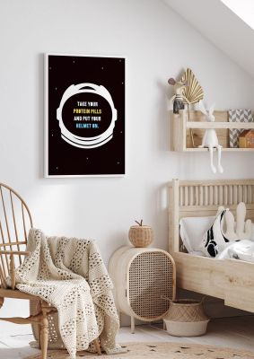 An unframed print of take your protein pills kids wall art illustration in black and white accent colour