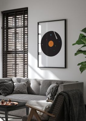 An unframed print of vinyl space music illustration in white and multicolour accent colour