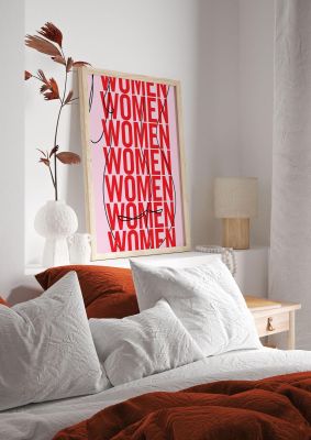 An unframed print of women women graphical illustration in pink and red accent colour