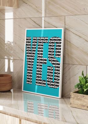 An unframed print of yes graphical illustration in blue and black and white accent colour