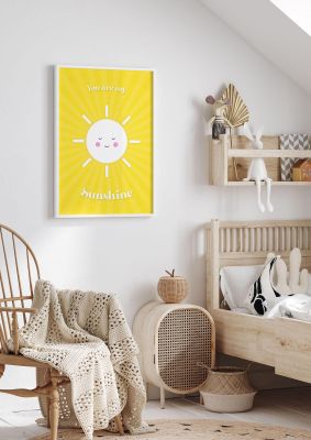 An unframed print of you are my sunshine kids wall art illustration in yellow and white accent colour