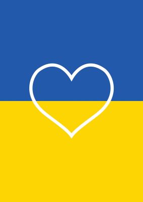 An unframed print of heart ukraine graphical illustration in blue and yellow accent colour