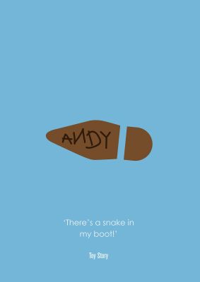 An unframed print of toy story kids wall art illustration in blue and brown accent colour