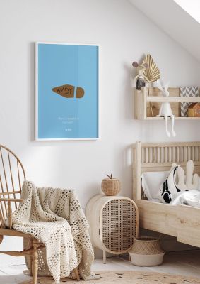 An unframed print of toy story kids wall art illustration in blue and brown accent colour