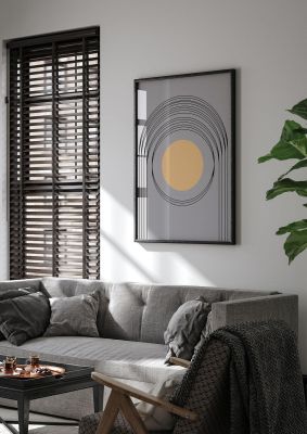 An unframed print of golden line arch abstract graphical in beige and grey accent colour