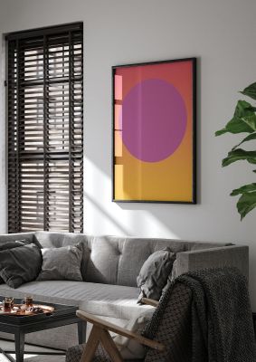An unframed print of orange gradient shape graphical illustration in pink and yellow accent colour