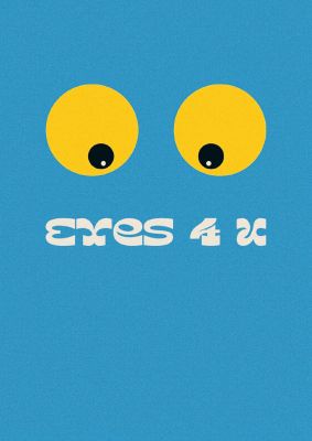 An unframed print of eyes 4 u cartoon 80's game style retro graphical illustration in blue and yellow accent colour