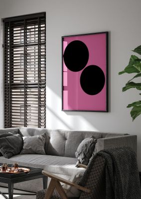 An unframed print of minimalist pink black circle retro minimalist in black and pink accent colour