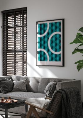 An unframed print of abstract texture cutout green graphical in blue and white accent colour