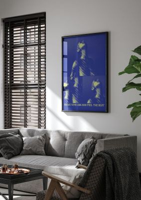 An unframed print of shake your ass feel the beat acid house dance poster graphical illustration in blue