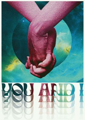 An unframed print of you and i lofi tropical graphical illustration in blue and multicolour accent colour