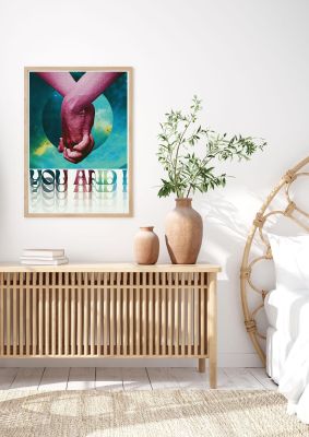 An unframed print of you and i lofi tropical graphical illustration in blue and multicolour accent colour
