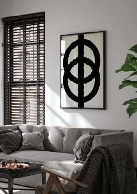 An unframed print of abstract rippled line block graphical in black and beige accent colour