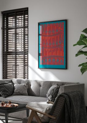 An unframed print of tower of pisa abstract lofi graphical in red and aquamarine accent colour