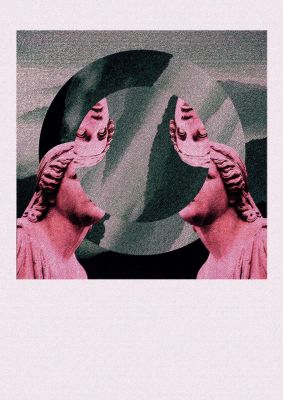 An unframed print of abstract lofi statue retro in pink and black accent colour