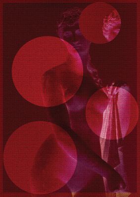 An unframed print of deep red lofi statue graphical illustration in red and pink accent colour