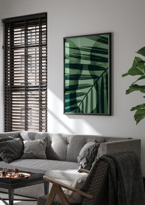 An unframed print of green tropical face botanical illustration in green