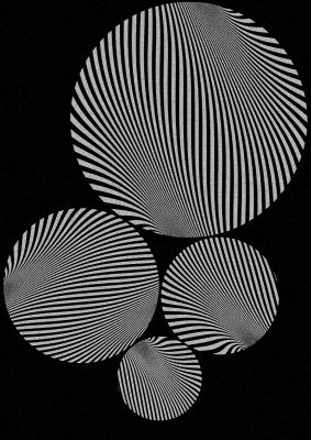 An unframed print of abstract illusion spiral disc graphical in monochrome
