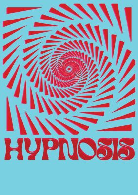 An unframed print of graphic lofi hypnosis pattern graphical illustration in blue and red accent colour