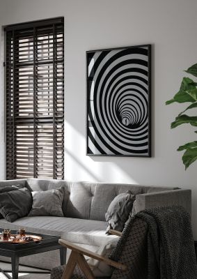 An unframed print of surrealist illusion tunnel graphical illustration in monochrome