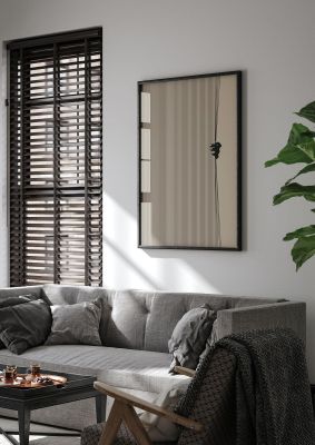 An unframed print of graphic line curtain pull graphical illustration in beige and black accent colour