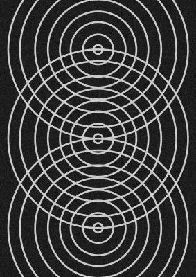 An unframed print of abstract black line disc graphical in black and white accent colour