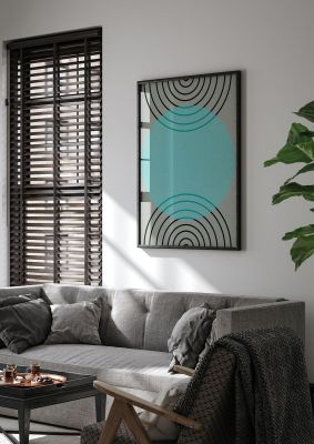 An unframed print of abstract line disc graphical in green and black accent colour