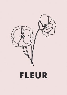 An unframed print of fleur line drawing graphical in pink and black accent colour