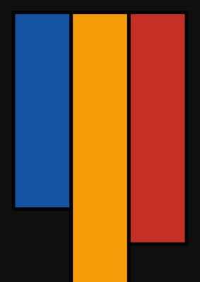 An unframed print of abstract bauhaus ten retro in multicolour and orange accent colour