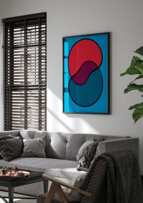 An unframed print of abstract blob shape two graphical in blue and red accent colour