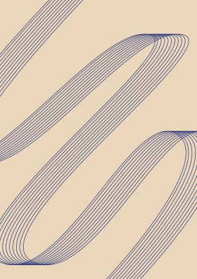 An unframed print of blue ribbon graphical abstract in beige and black accent colour