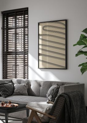 An unframed print of abstract line ribbon graphical in beige and black accent colour