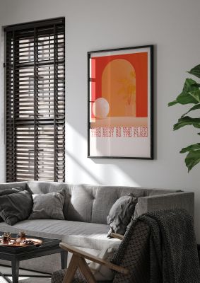 An unframed print of this must be the place experimental halftone quote in typography in orange and white accent colour