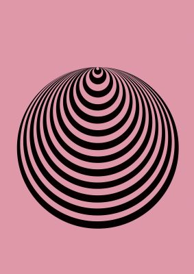 An unframed print of optical illusion illustration cone pink graphical in pink and black accent colour
