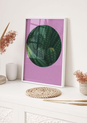 An unframed print of halftone cactus pink nature illustration in green and pink accent colour