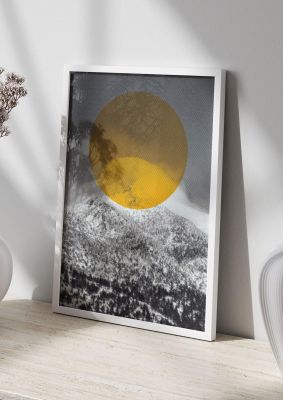 An unframed print of mountain sun travel photograph in grey and yellow accent colour
