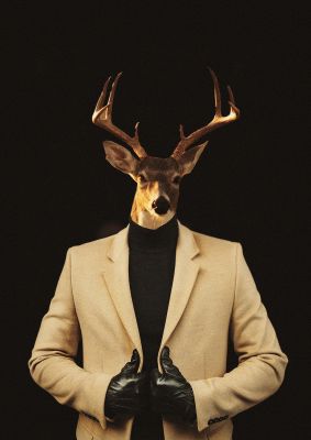 An unframed print of deer head edit graphical photograph in beige and black accent colour