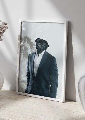 An unframed print of pug head edit graphical photograph in blue and grey accent colour