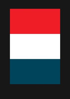 An unframed print of bold geometric three graphical in blue and red accent colour