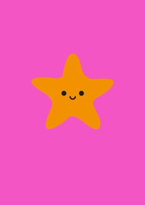An unframed print of kids starfish illustration girls kids wall art in pink and yellow accent colour