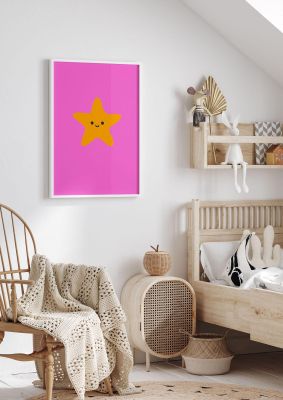 An unframed print of kids starfish illustration girls kids wall art in pink and yellow accent colour